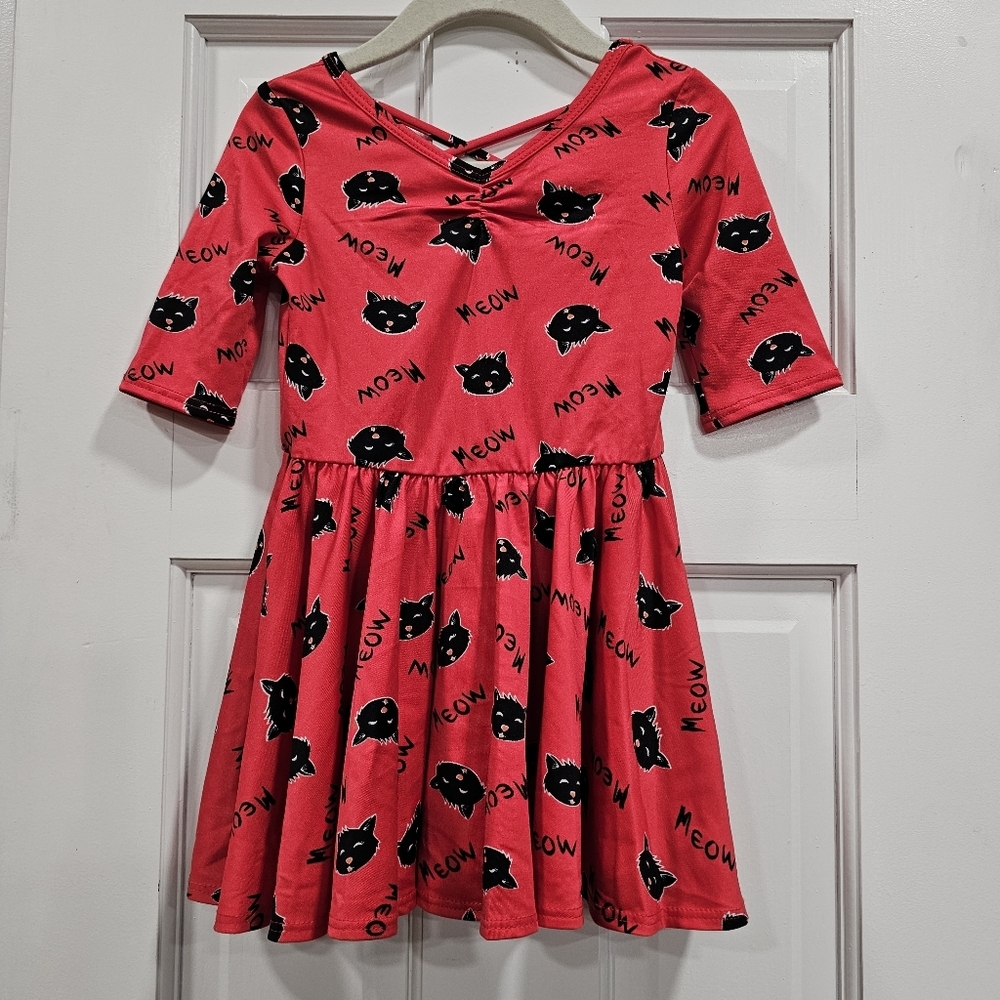 🐈‍⬛️ Dot Dot Smile Black Cat Meow Ballerina Twirl Dress Halloween Red Pink 2T